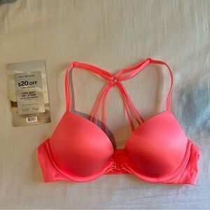 Victoria’s Secret Very Sexy Racerback Push-Up Front Snap Bra 34B Orange Pink